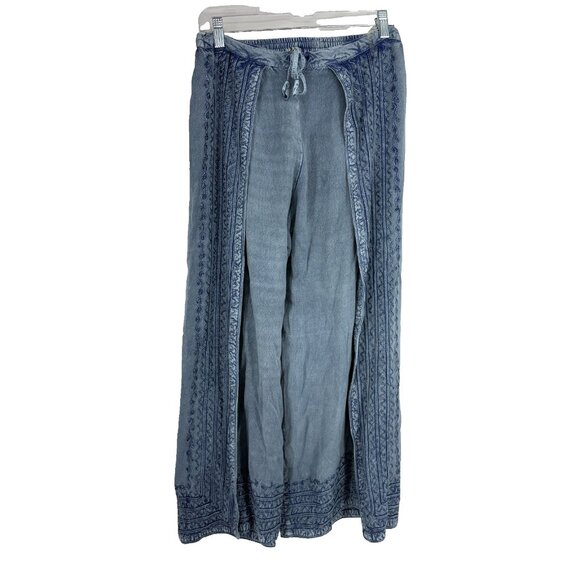 Devi Women One Size Harem Pants Wide Leg Boho Bohemian Blue Cropped Stretch - Picture 1 of 10